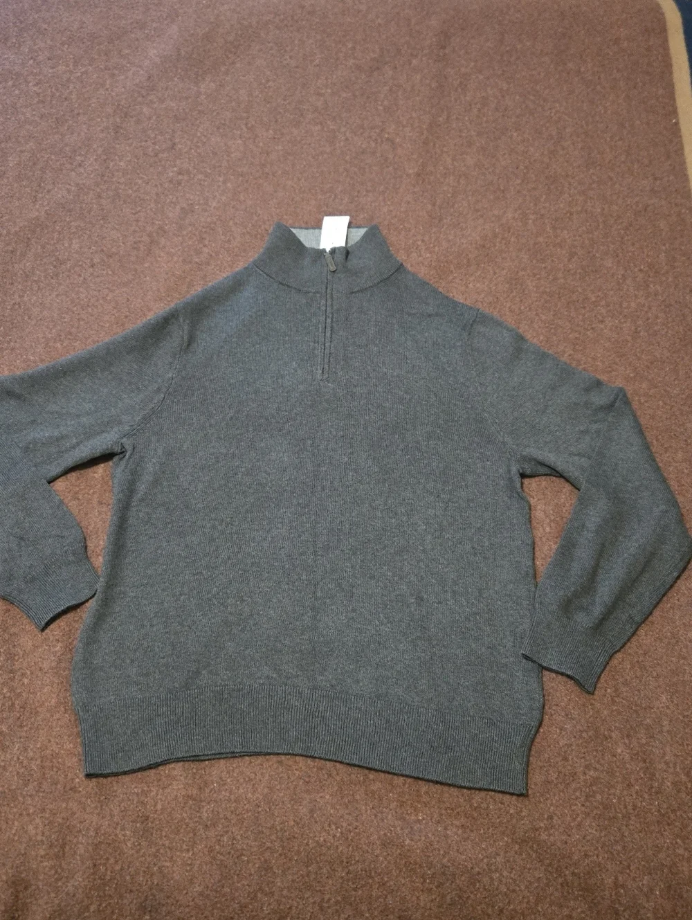 New! J.Crew Mock Neck Quarter Zip Sweater Heather Gray Large Cotton